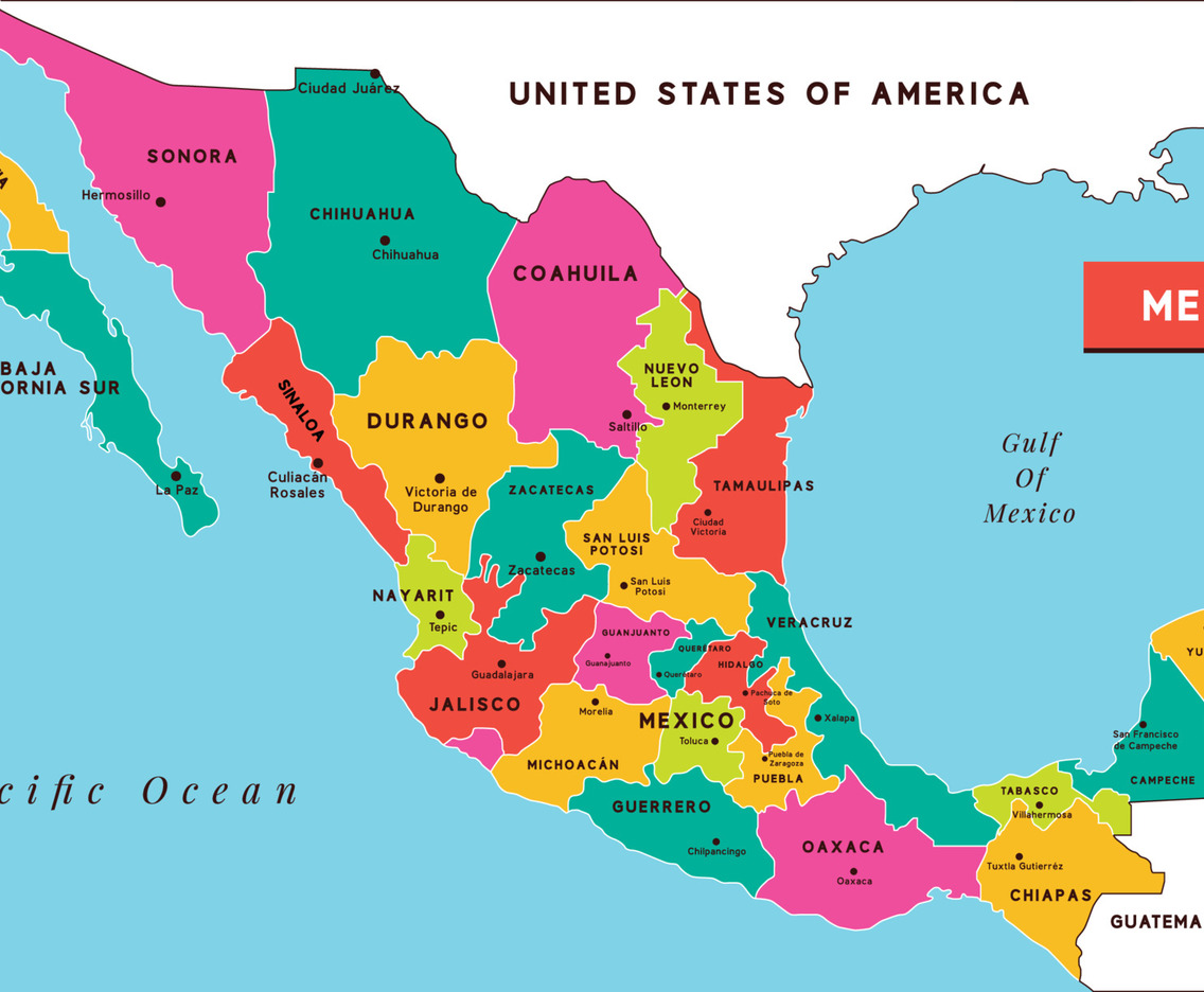 Mexico Map with Countries Border