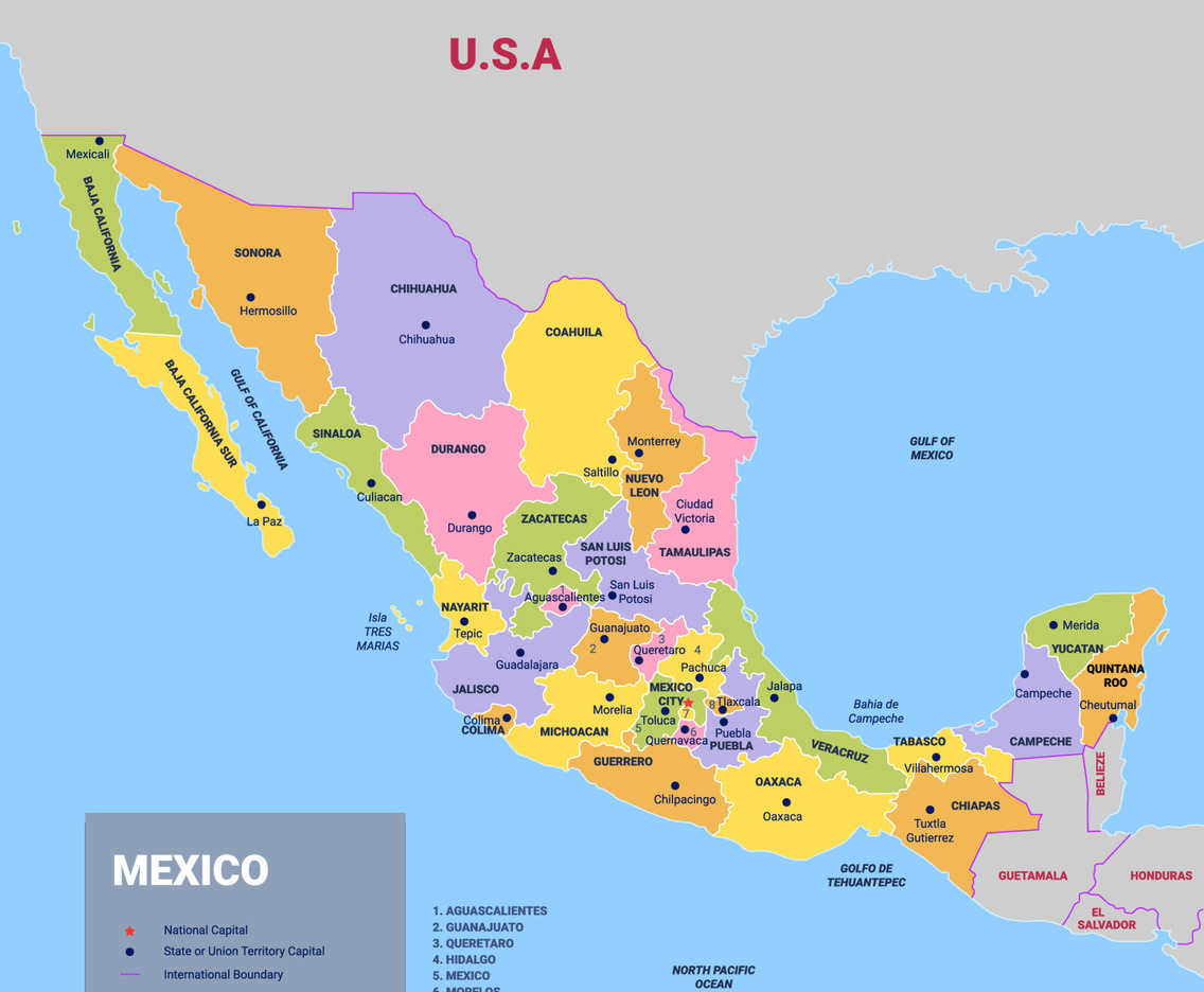 Colorful Mexico Map