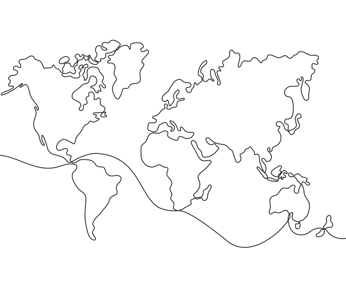 World Map Outline Art in One Stroke Style