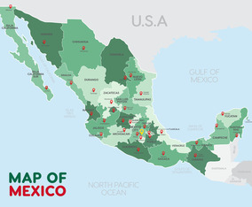 Detailed Vector Map of Mexico with City Name in Pastel Color