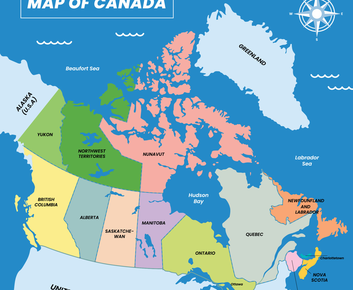 Map of Canada with Surrounding Borders
