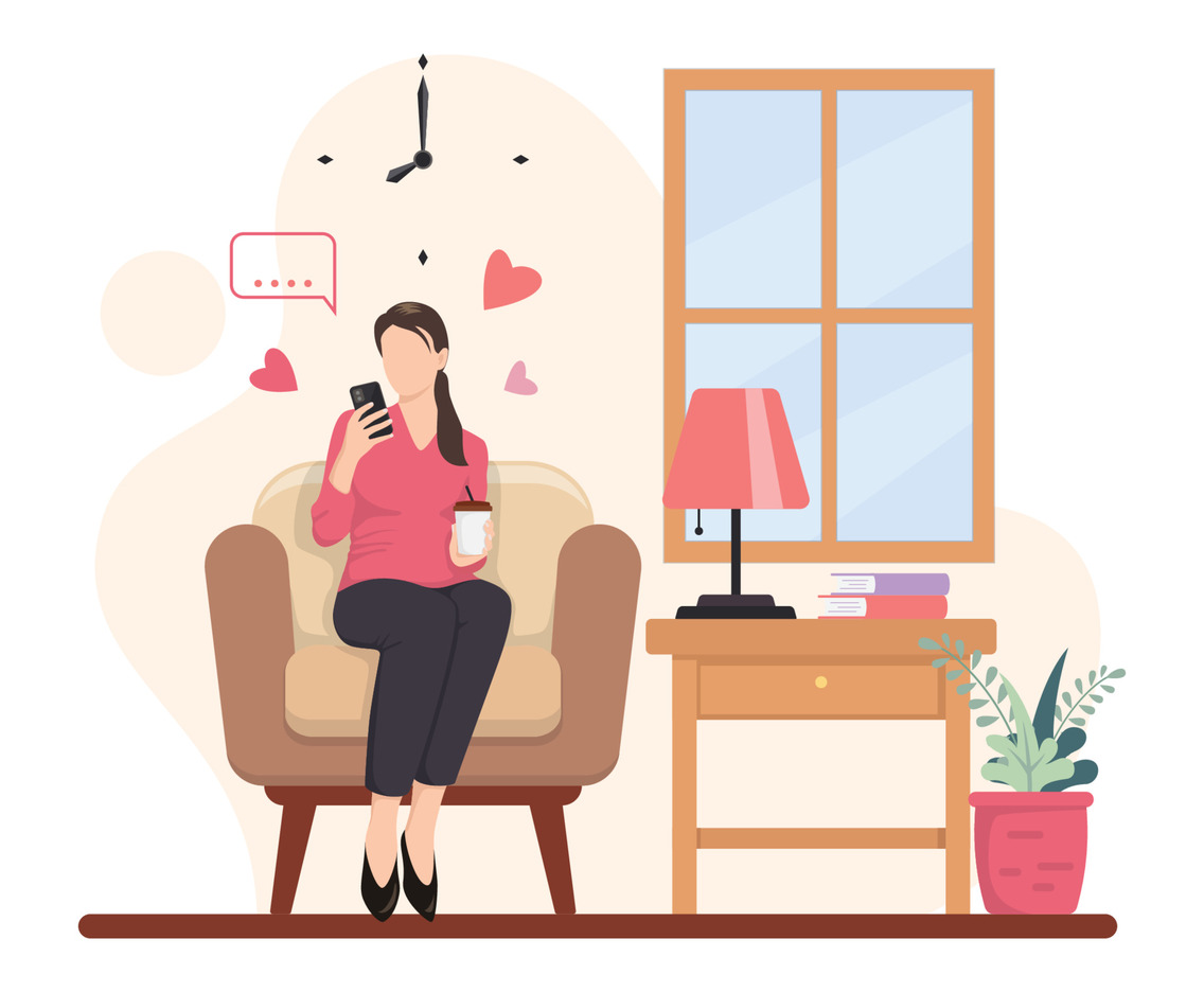Female Character Chat on Her Mobile Phone
