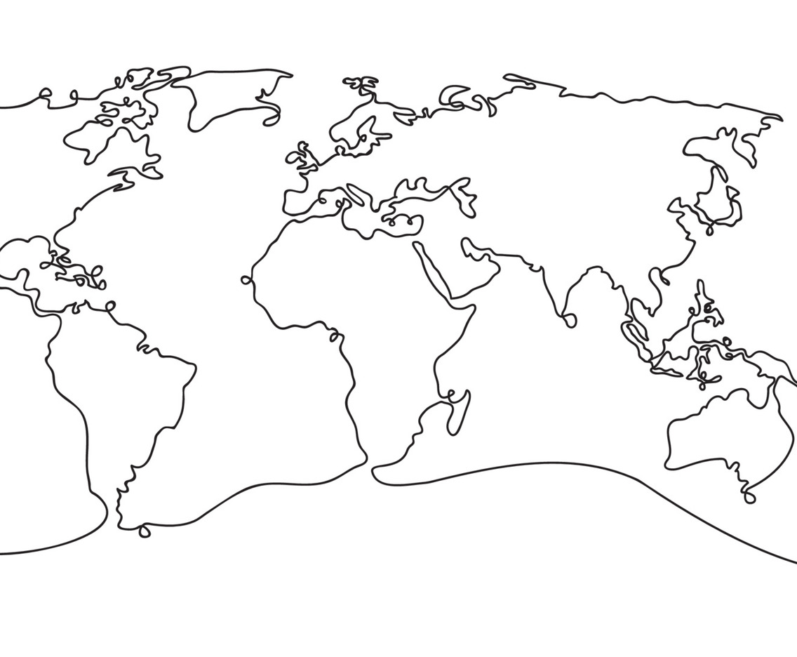 Simplified Single Line Vector of The World Map Abstract