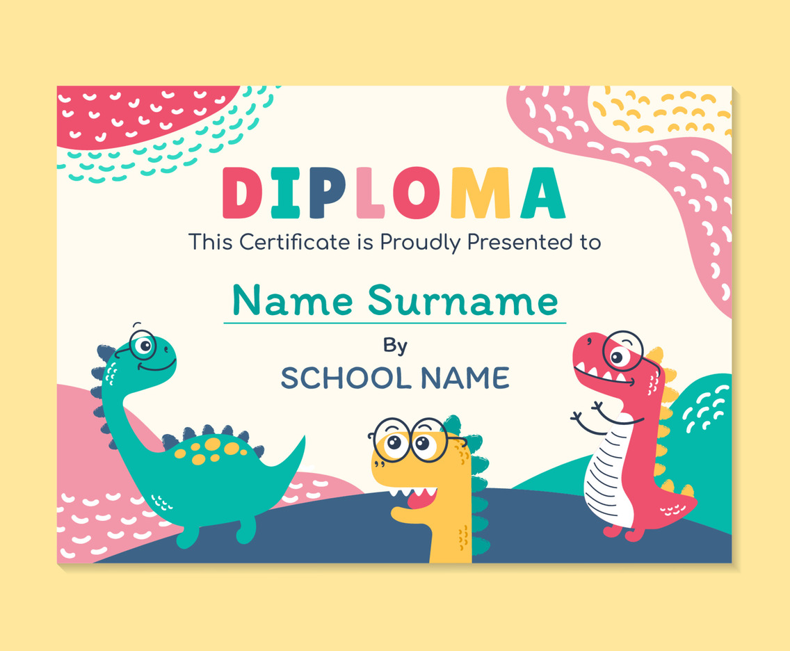 Cute Dinosaurus Pre-School Children Education Certificate