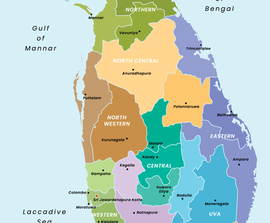 Map of Sri Lanka with Surrounding Borders