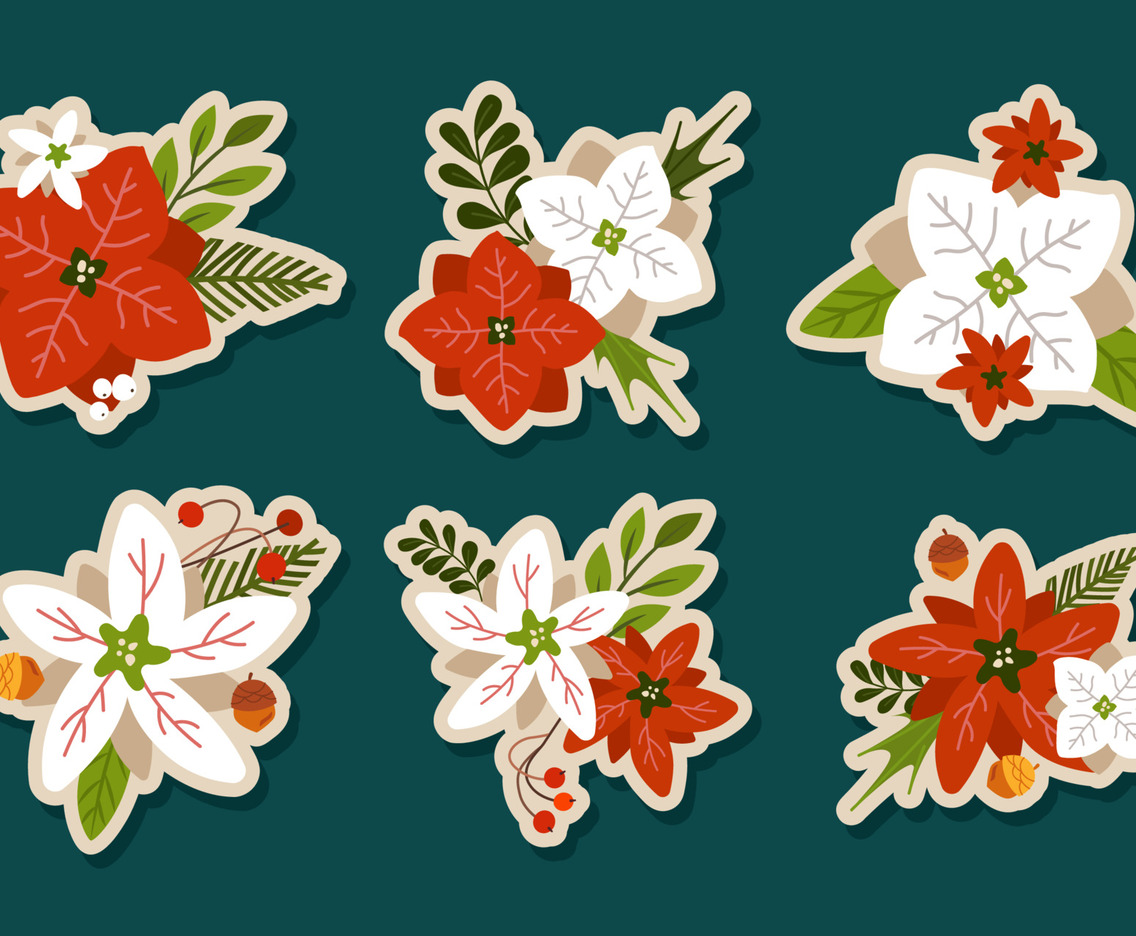 Red and White Poinsettia Flowers Journal Sticker