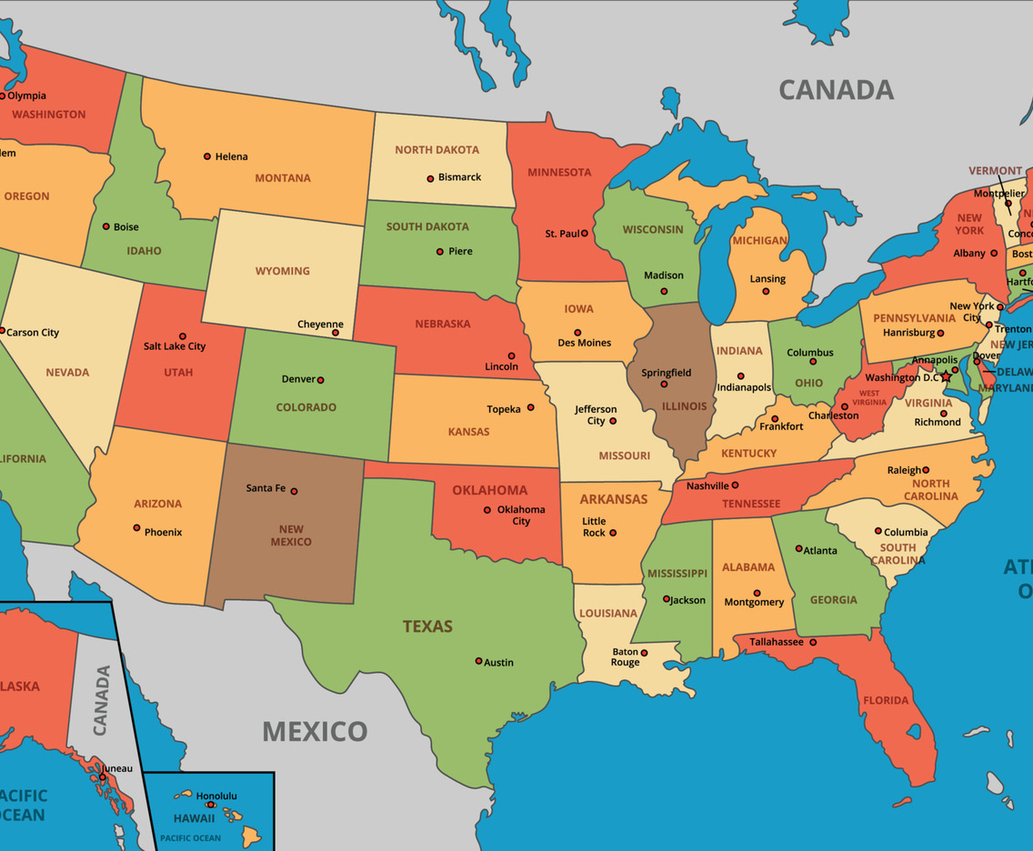 Country Map of United States of America