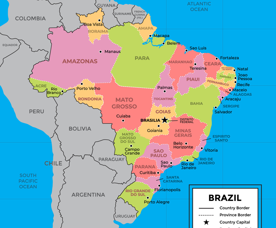 Detailed Brazil Map with Province