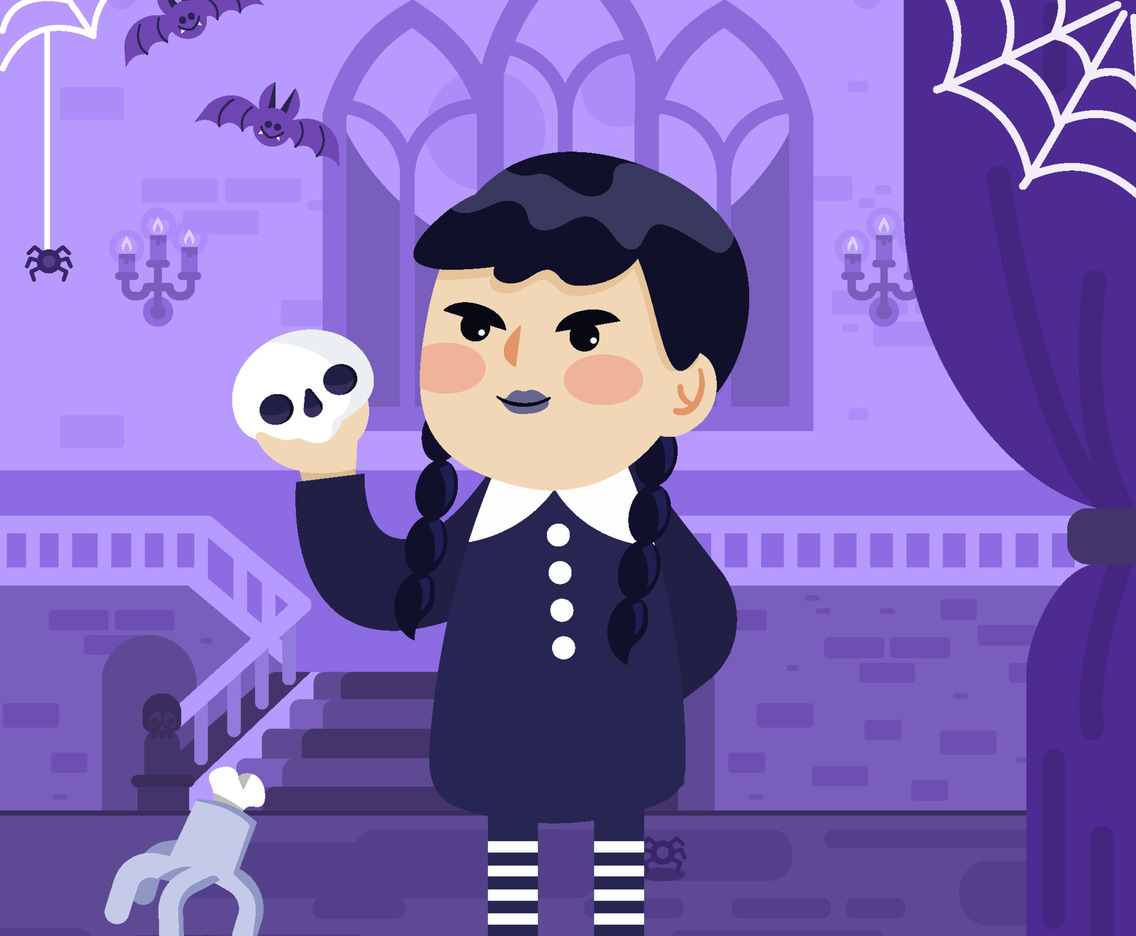 Girl Holding Skull In The Dark Mansion Concept