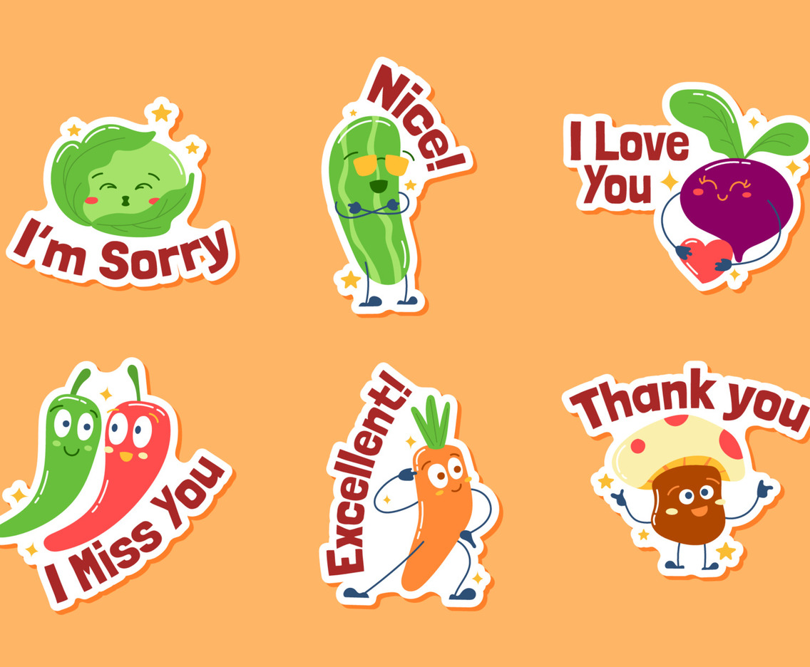 Set of Vegetable Characters in Affection Chat Stickers