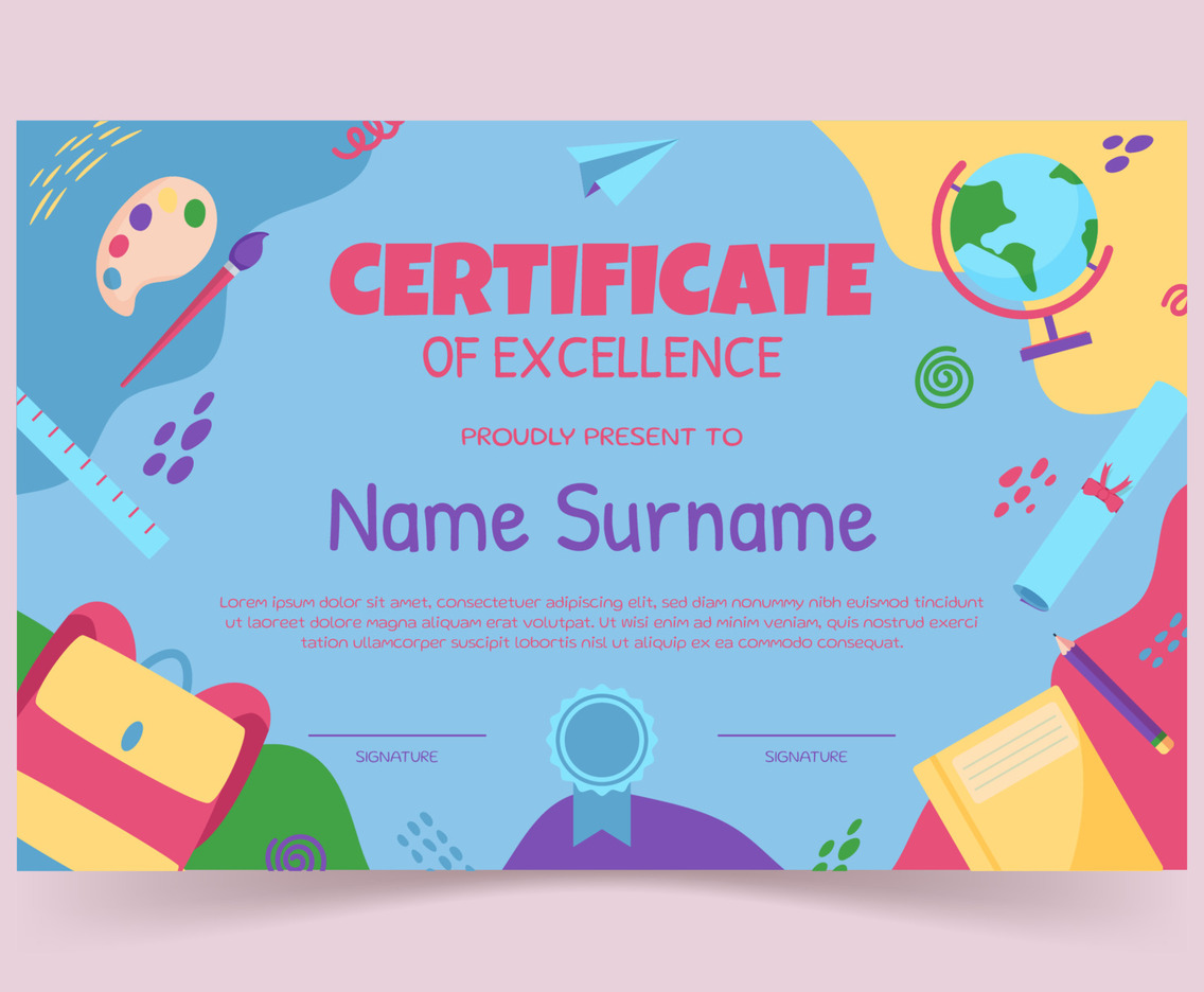 Children Certificate Template with School Stuffs