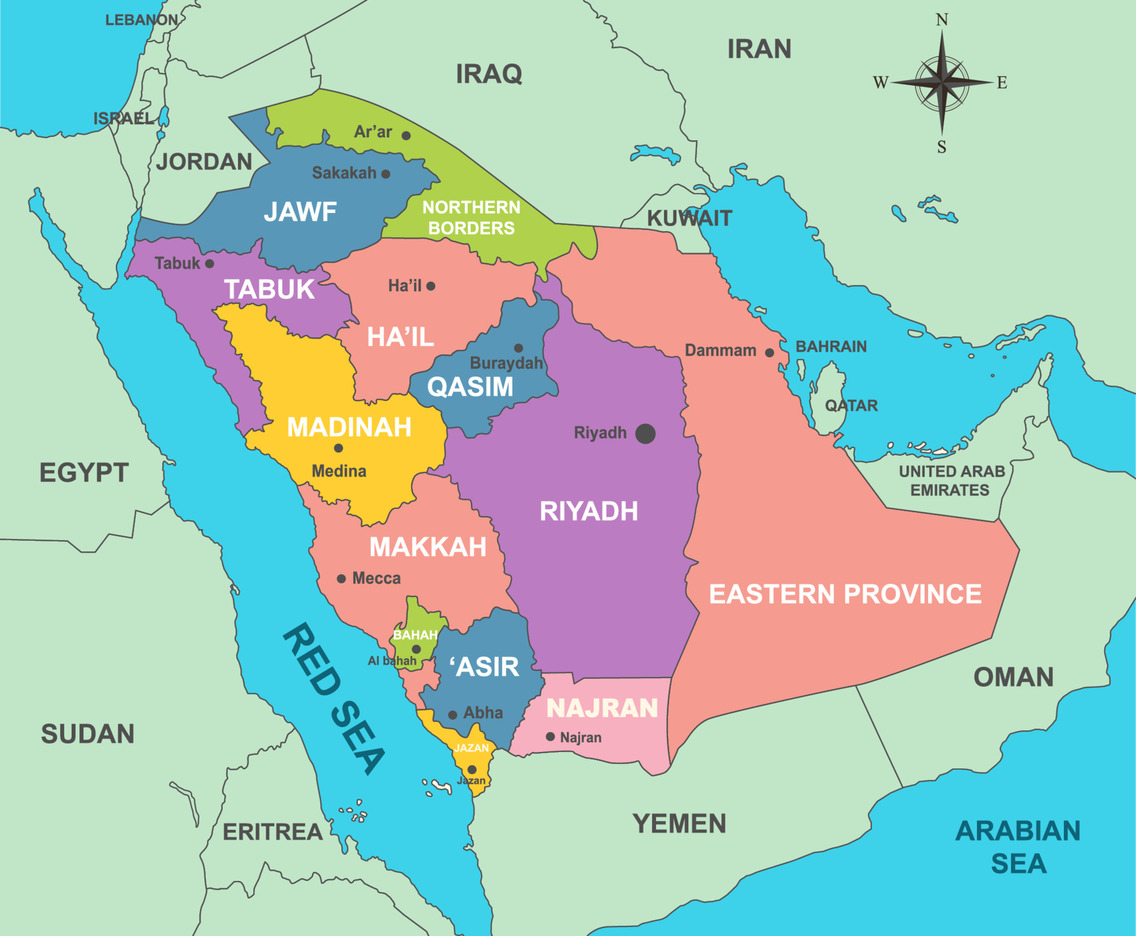 Saudi Arabia Map With Region Name