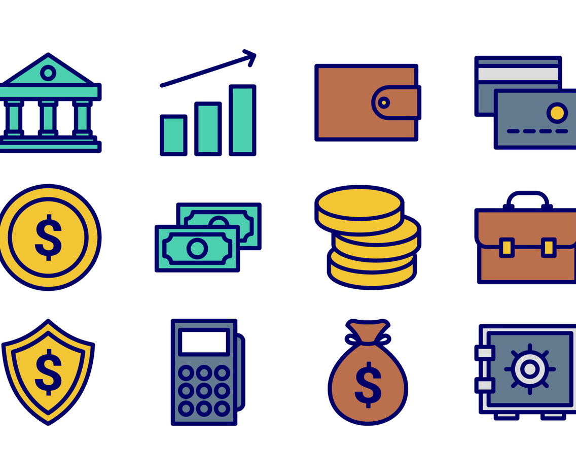 Banking Outline Flat Color Icons Collection
