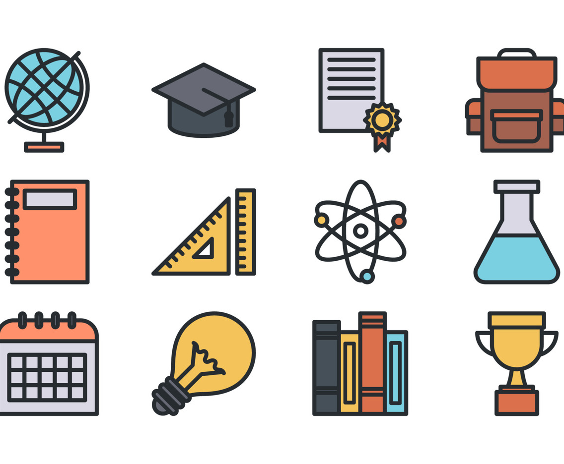 Education Outline Flat Icon Collection