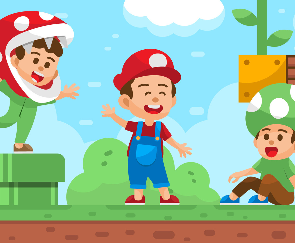 Kids Wearing Video Games Costume Playing in a Park