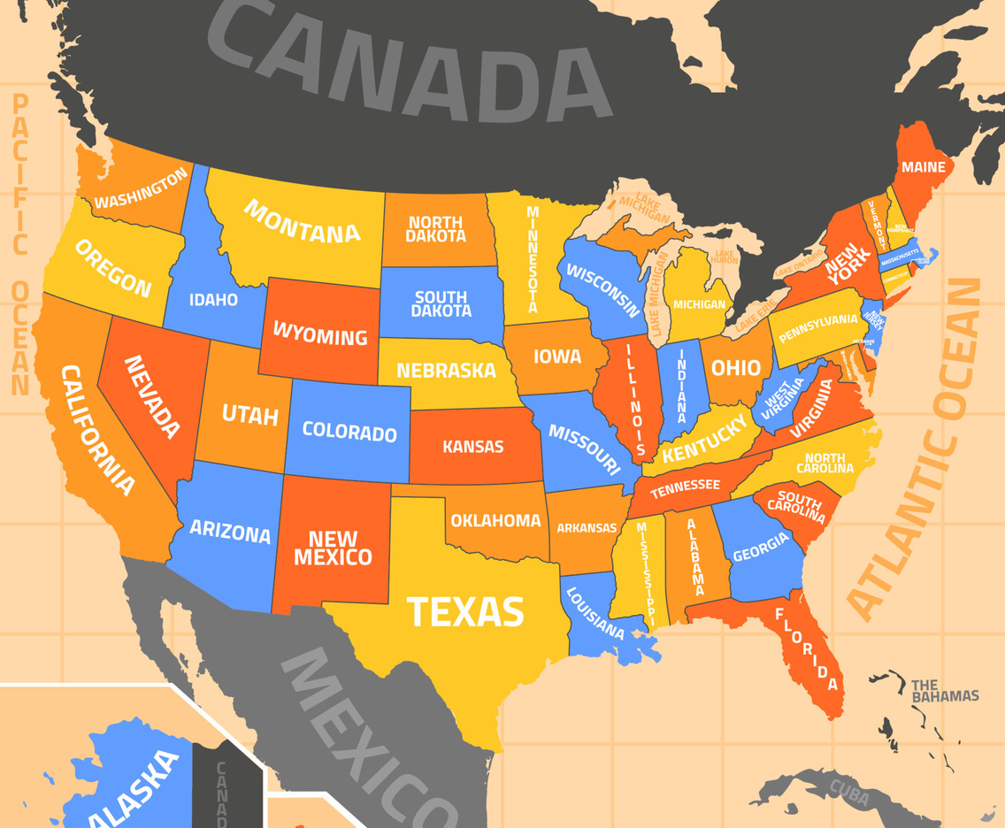 United States Map with Region Borders