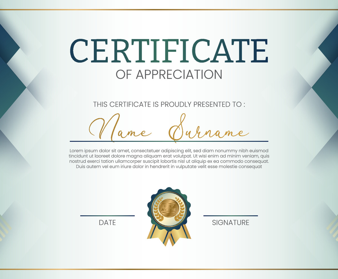 Blue and Gold Professional Certificate Template