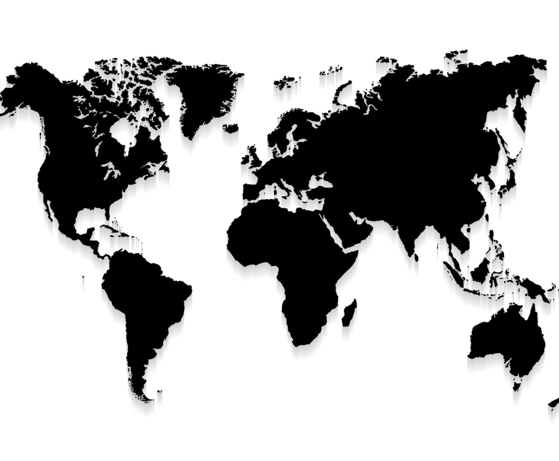 Black and White World Map with Shadow