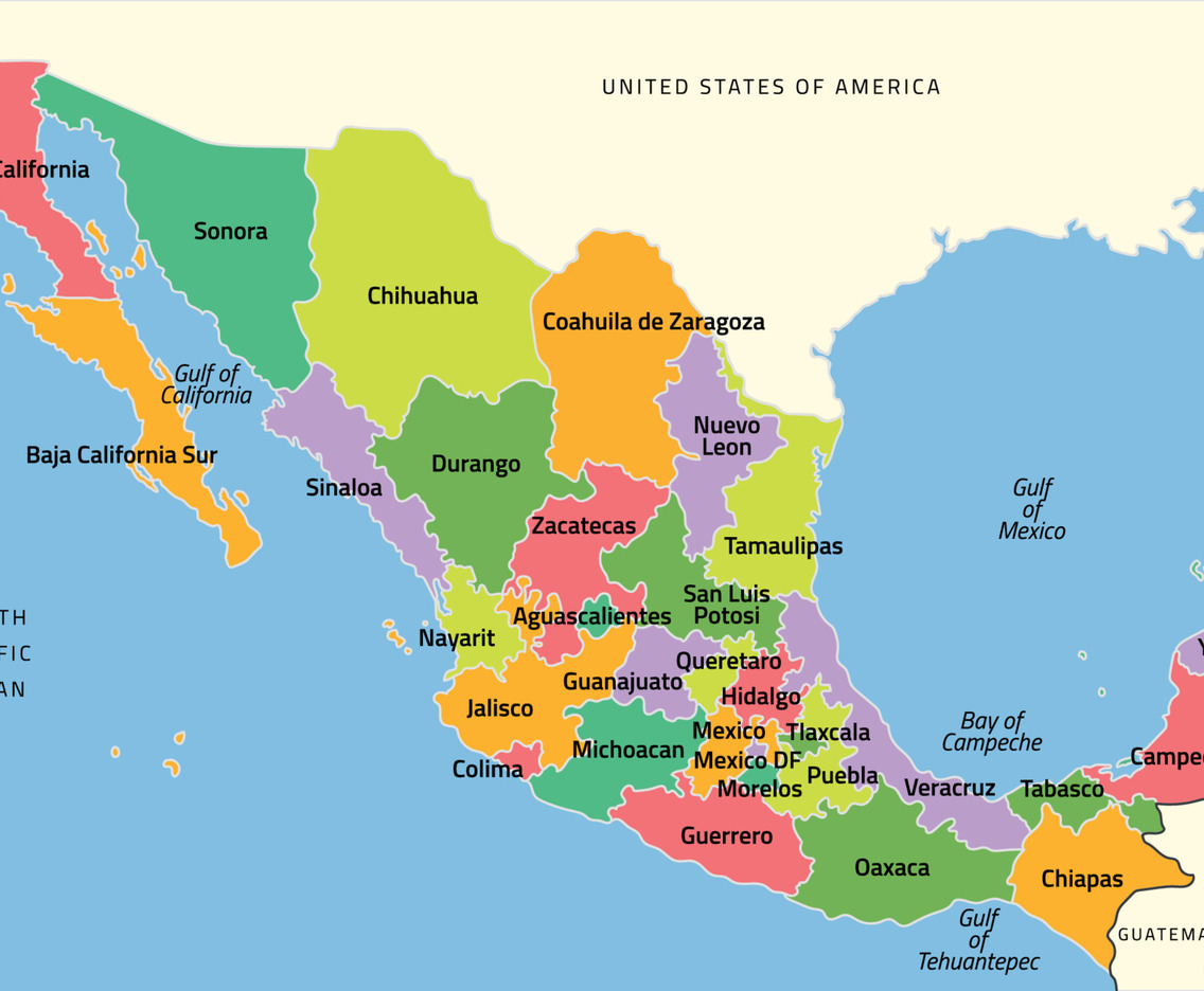 Colorful Mexico Country Map Flat