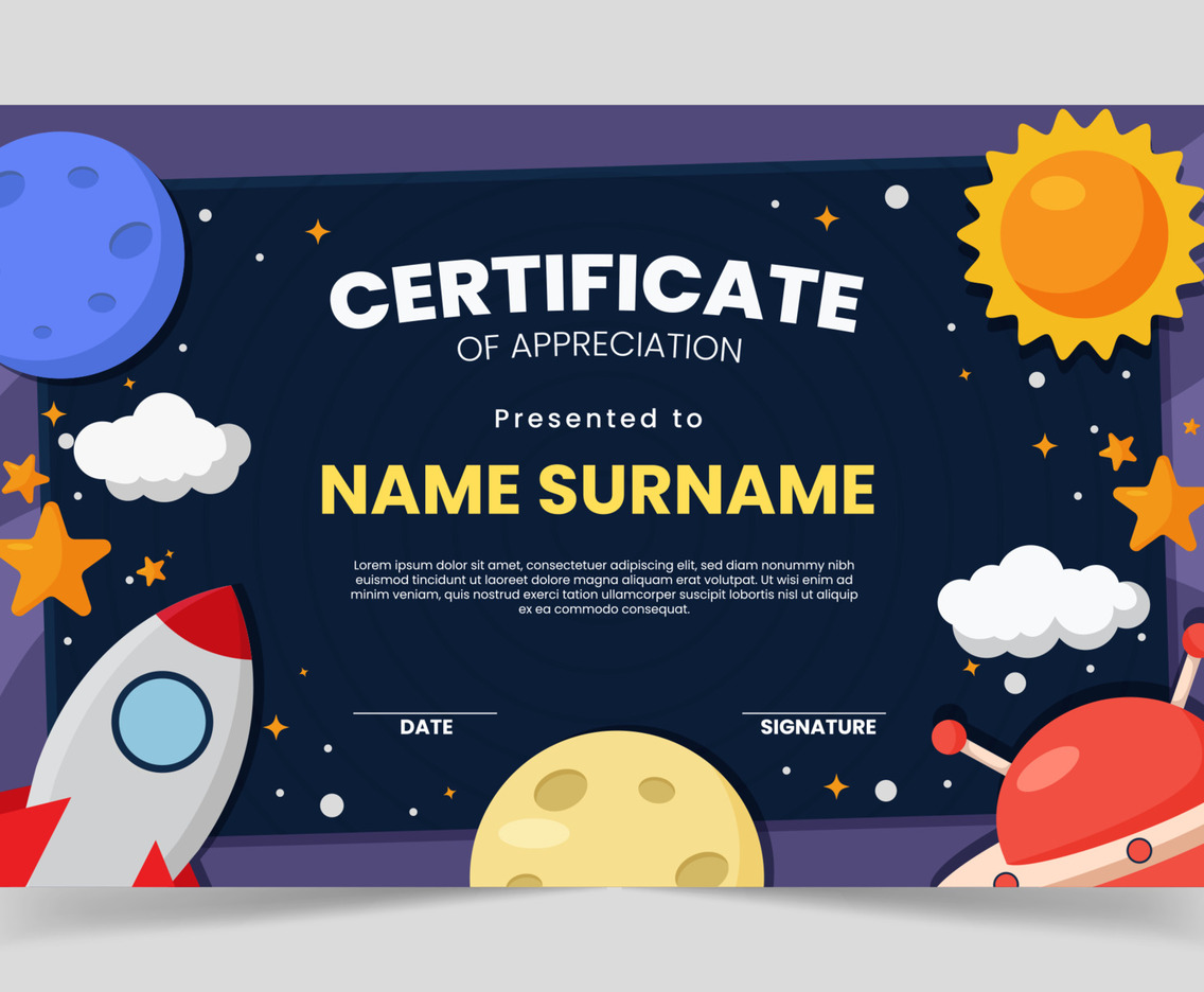 Outer Space Themed Children Certificate Template