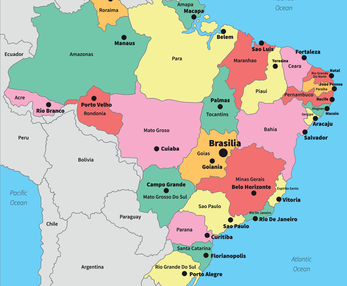 Colorful Brazil Country Map Flat