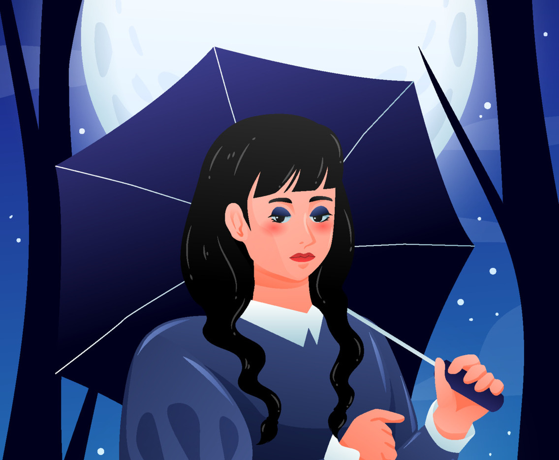 Scary Black Dressed Girl with Umbrella
