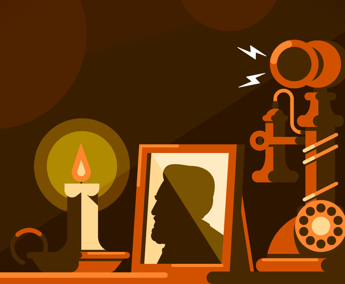 Alexander Graham Bell Day With Old Telephone And Silhouette Picture Background