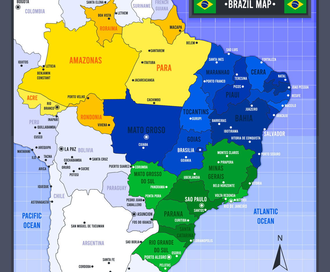 Brazil Country Map And Flag