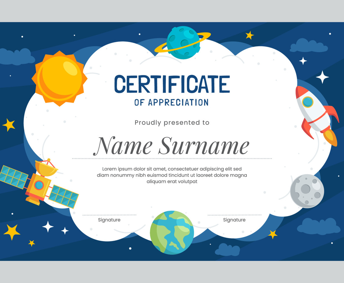 Outer Space Themed Fun Children Certificate Concept