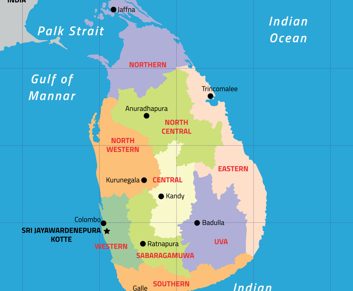 Colorful Sri Lanka Map and Surrounding Borders