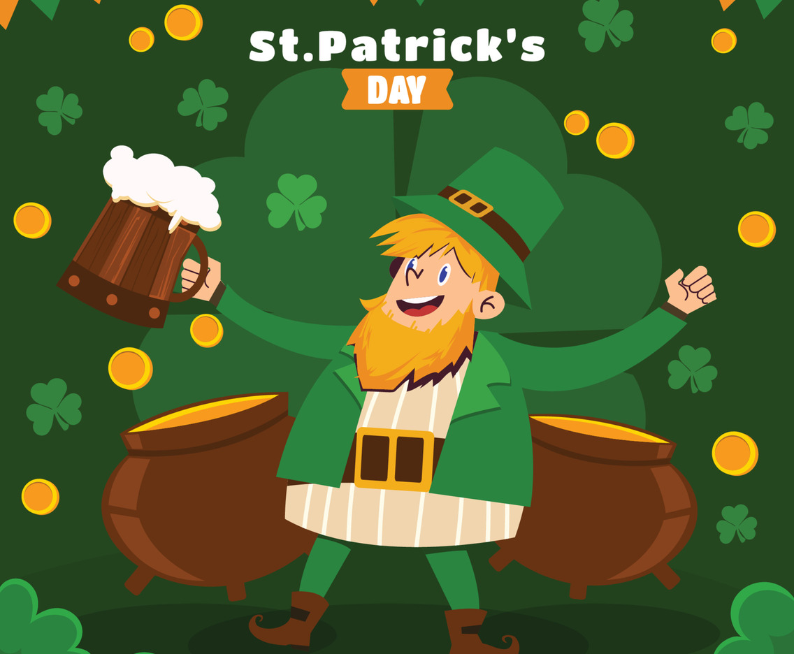 Colorful ST. Patrick's Day Greeting With Clover And Golden