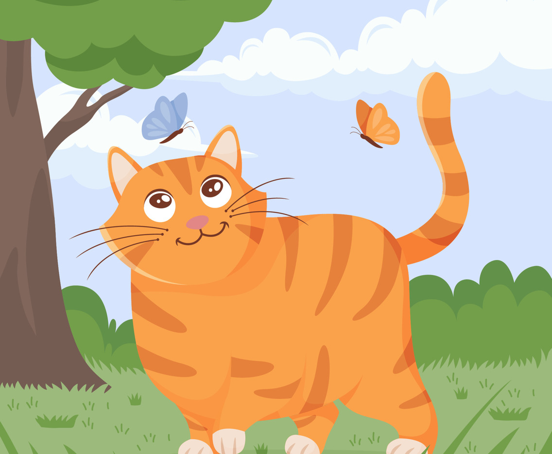 Cute Fat Orange Cat In The Field