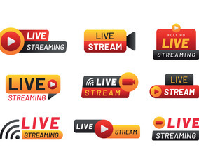 Live Streaming Label Set Vector Art & Graphics | freevector.com