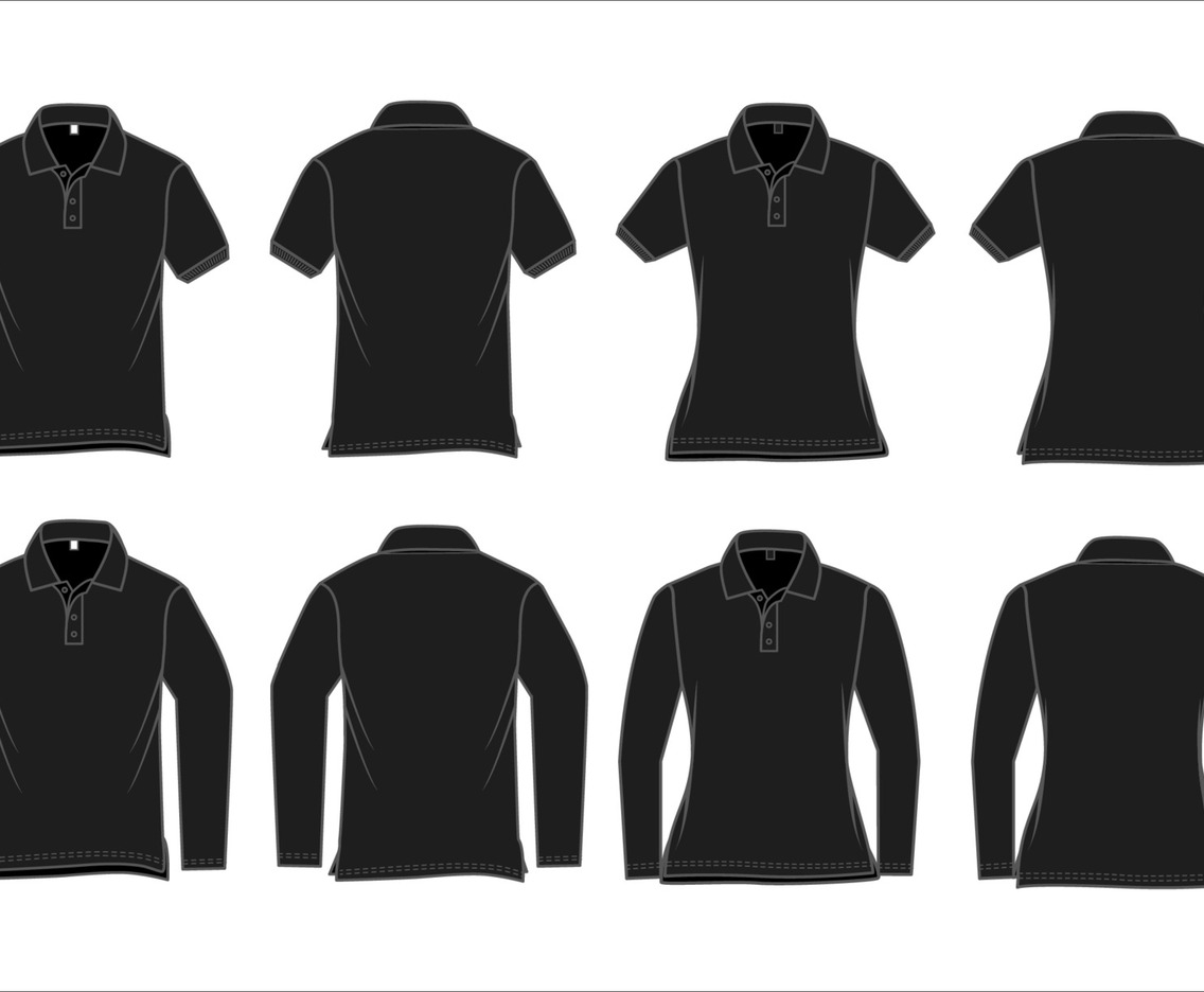 Black Polo Shirt Mockup Template Short Sleeve Long Sleeve Outline