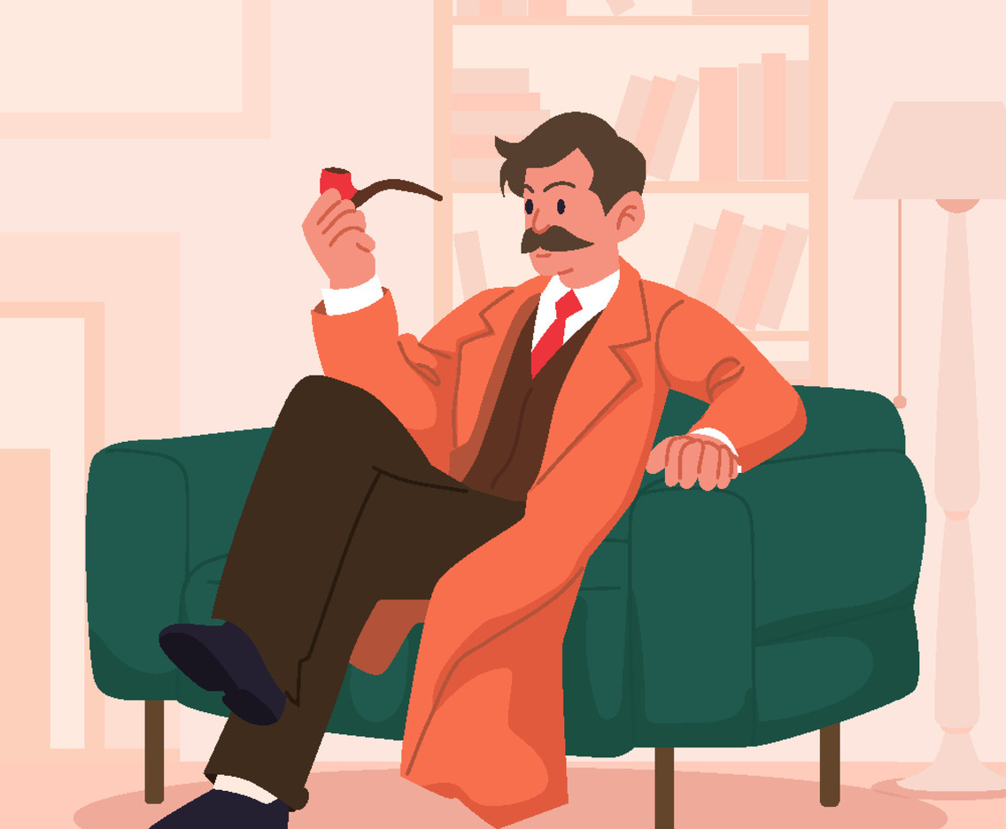 A Detective Smoking Pipe Sitting on a Sofa Concept