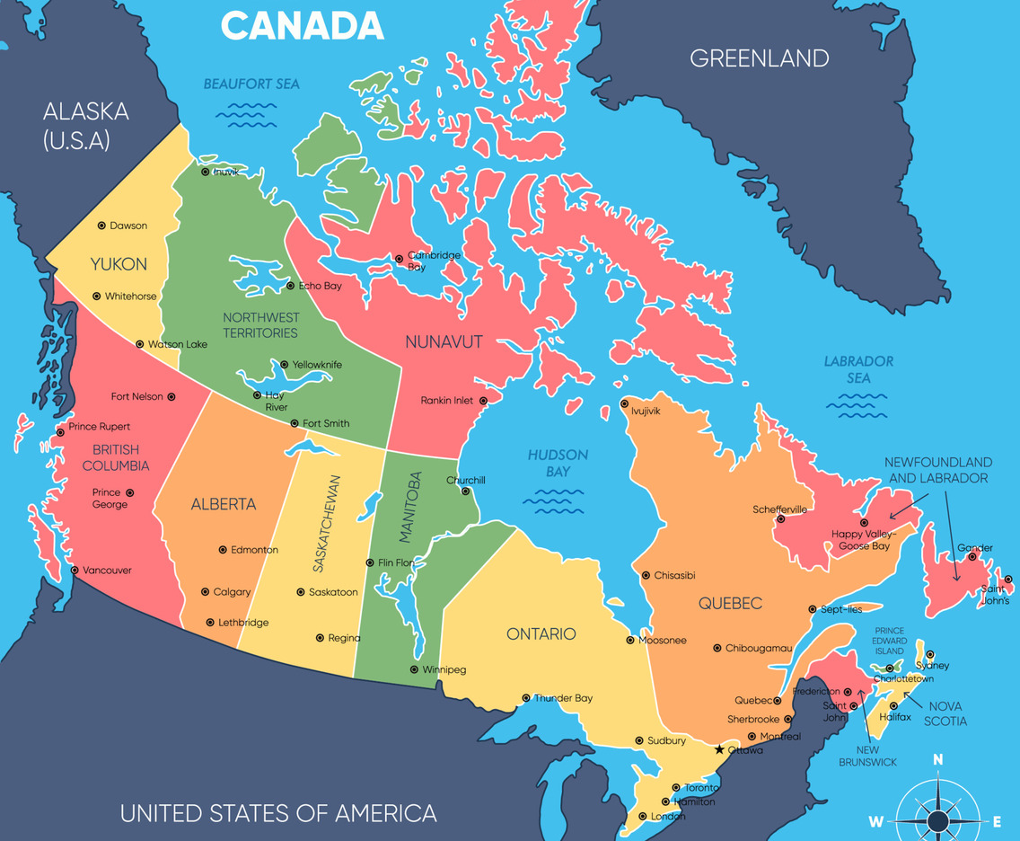 Map of Canada with Surrounding Borders