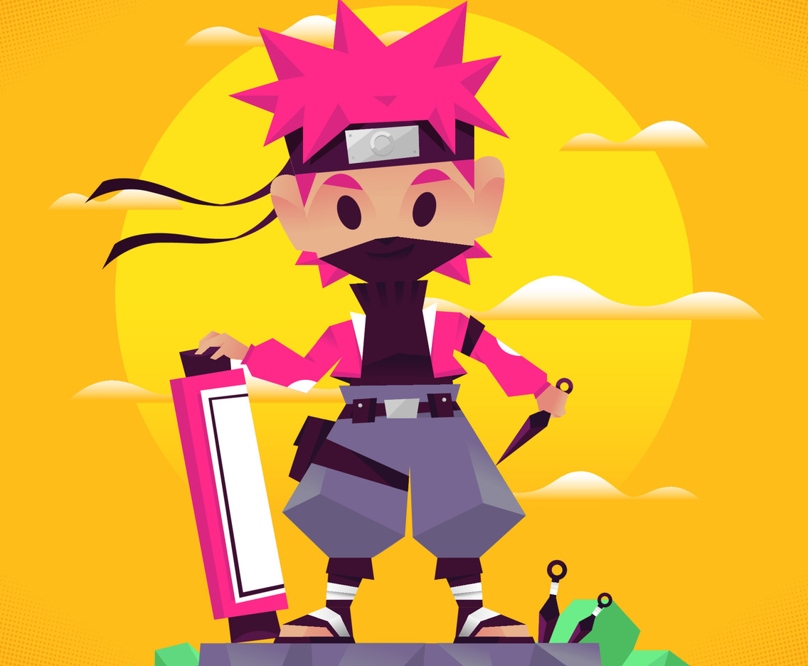 Ninja Boy Holding Kunai And Huge Ninja Scroll