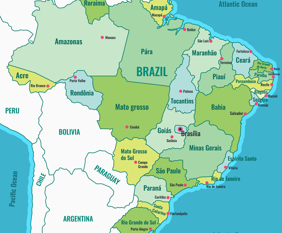 Country Map Of Brazil With Surrounding Borders Vector Art Graphics Country Map Of Brazil With Surrounding Borders Vector Art Graphics
