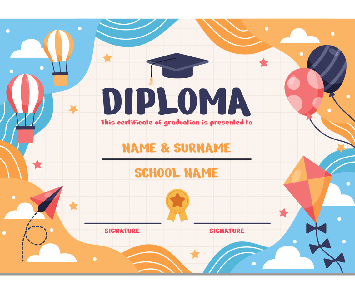 Colorful Diploma Template For Kids