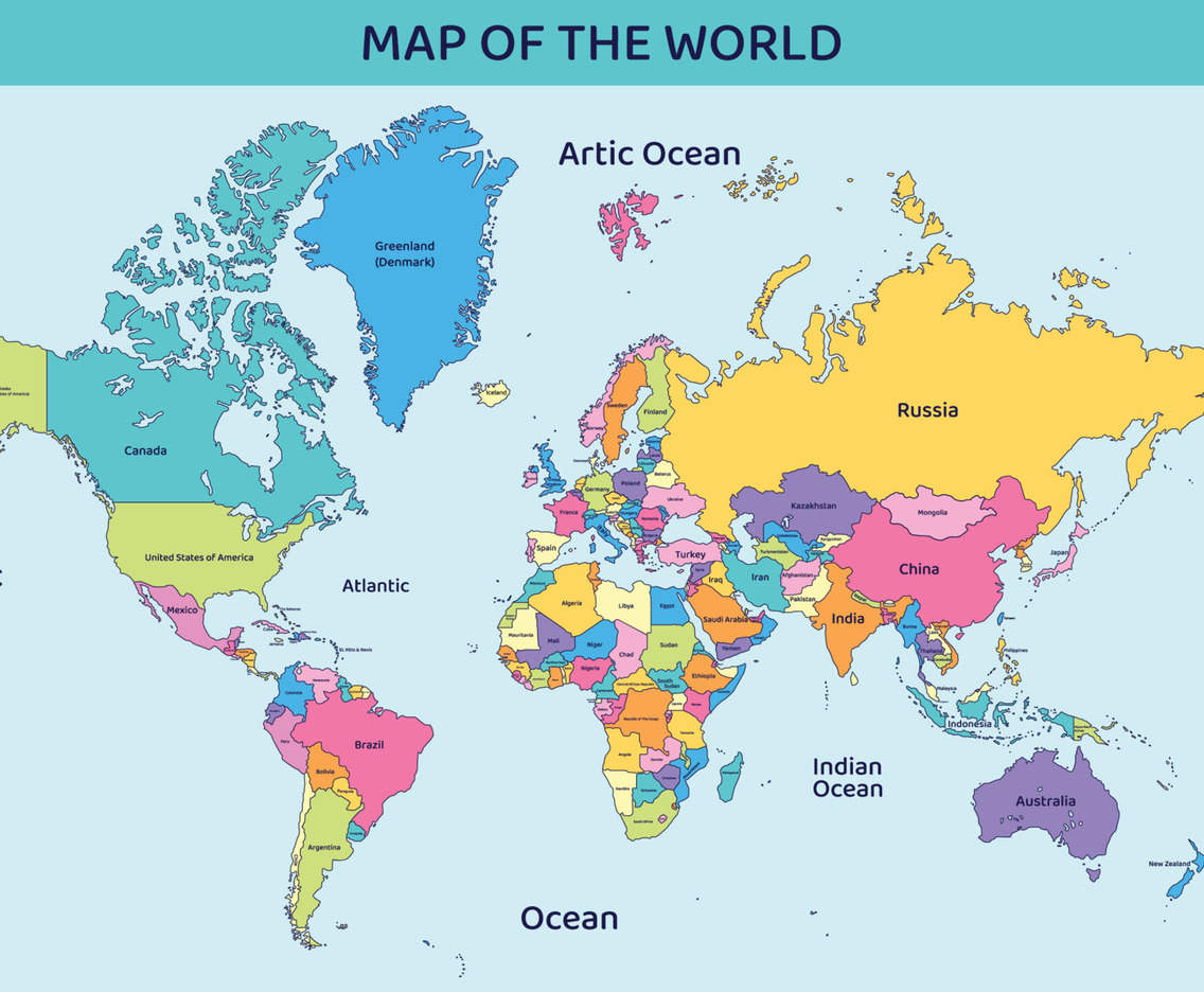 Colorful World Map with Country Names