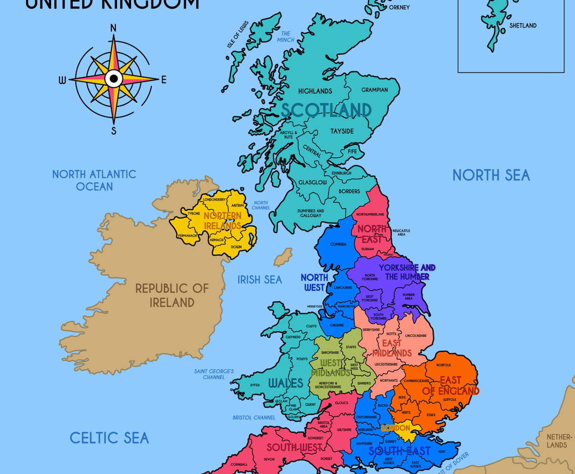 Colorful Map of United Kingdom