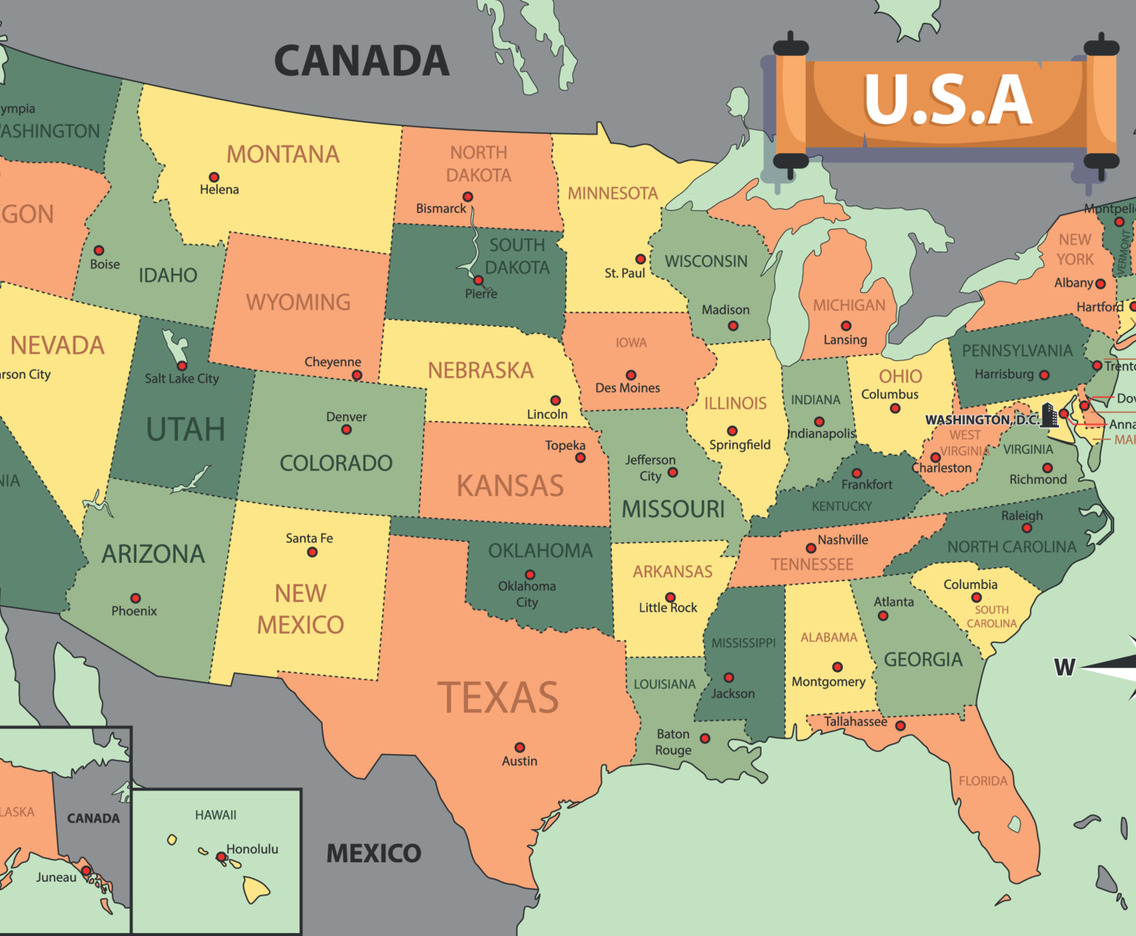 Country Map of United States of America