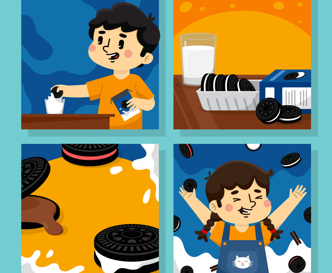 A Boy and Girl Enjoying Creamy Cookies with Milk