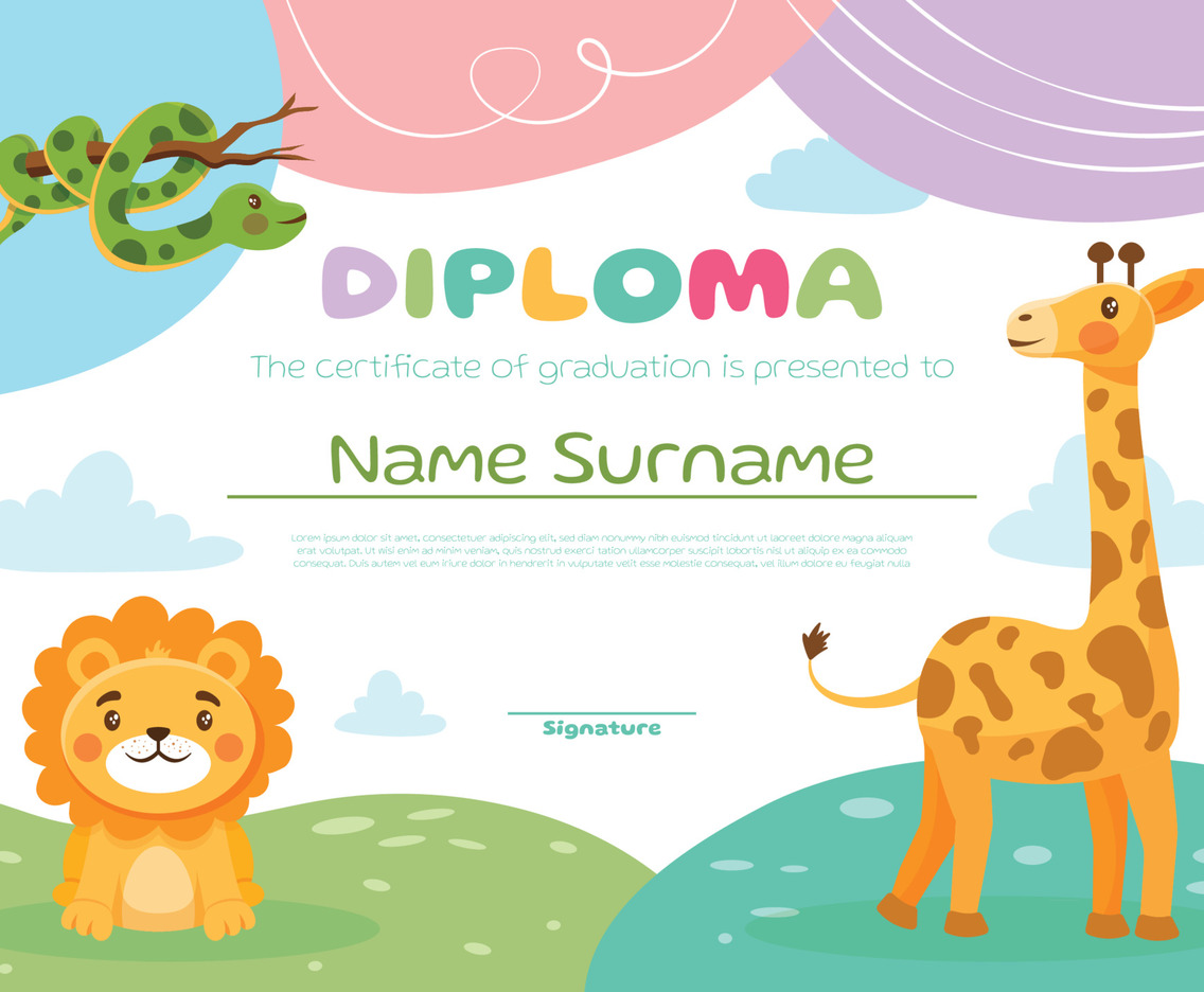Colorful Children Certificate Animal Theme