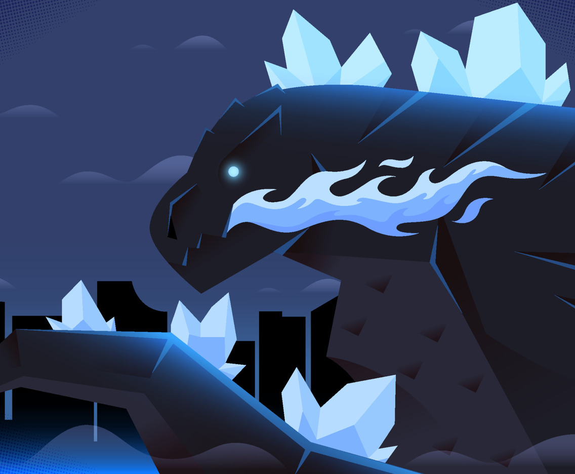 A Giant Lizard With Fire Breathing Attacking The City