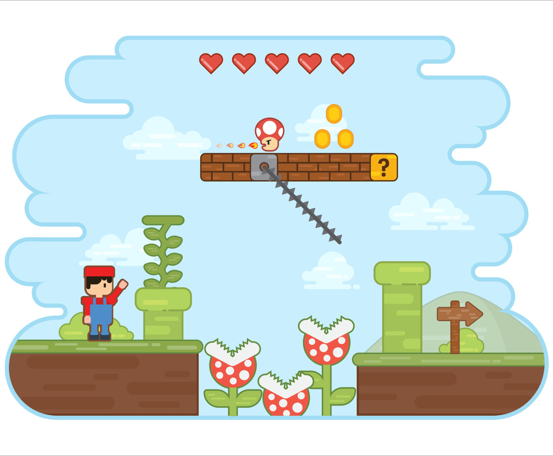 Cute Arcade Retro Game Illustration in Flat Style