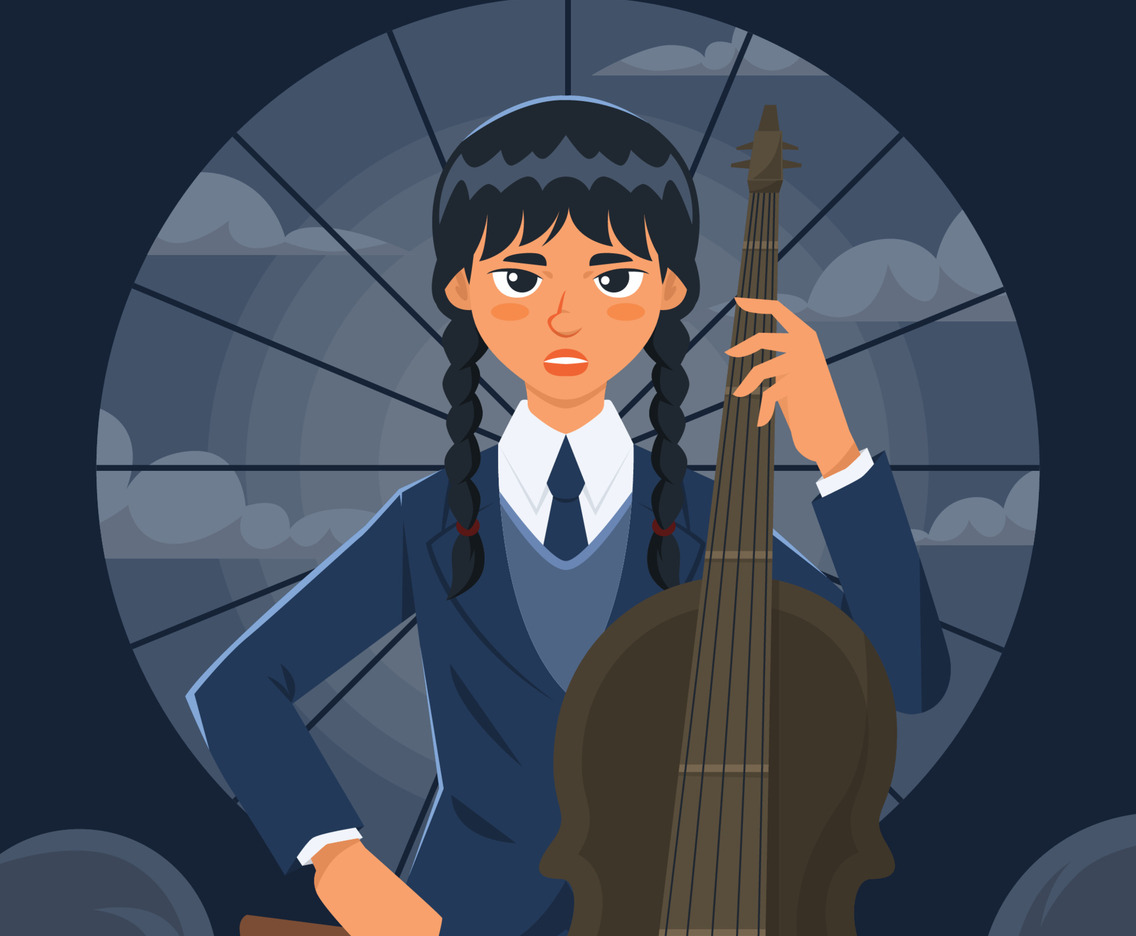 Gothic Girl Playing Cello At Night