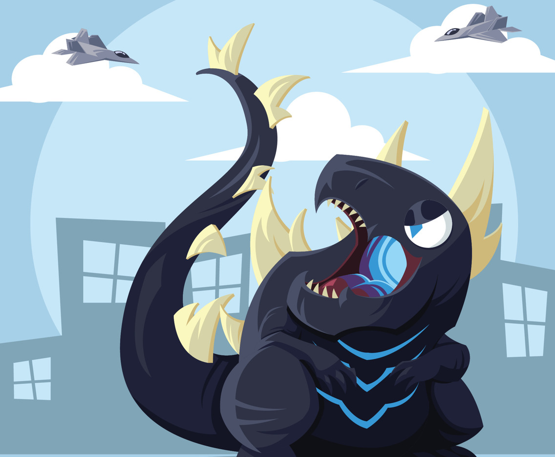 Lizard Monster with Blue Laser Beam Rampage in The City