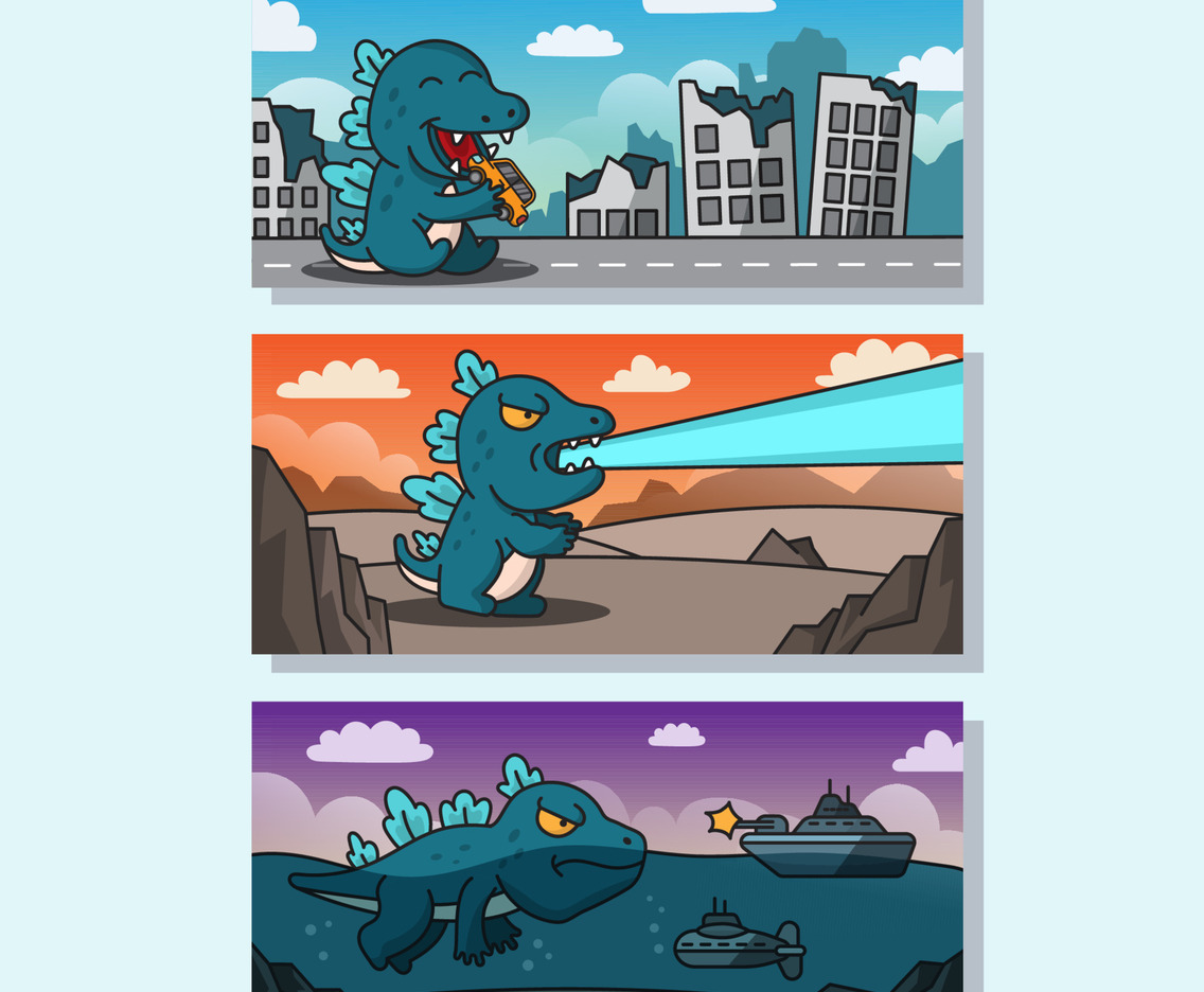 Cute Reptile Monster in Action Banner Template