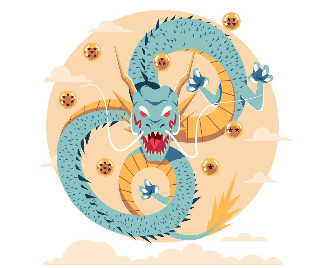 Dragon in the Sky with Golden Balls